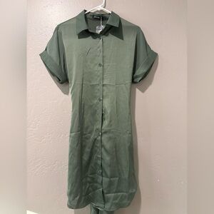 BTFBM Green Silky Short Sleeve Dress